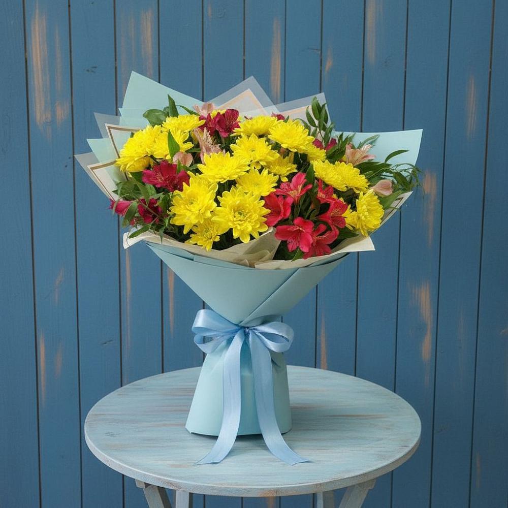 Букет цветов из: Альстромерии и Хризантемы в Новой Таволжанке