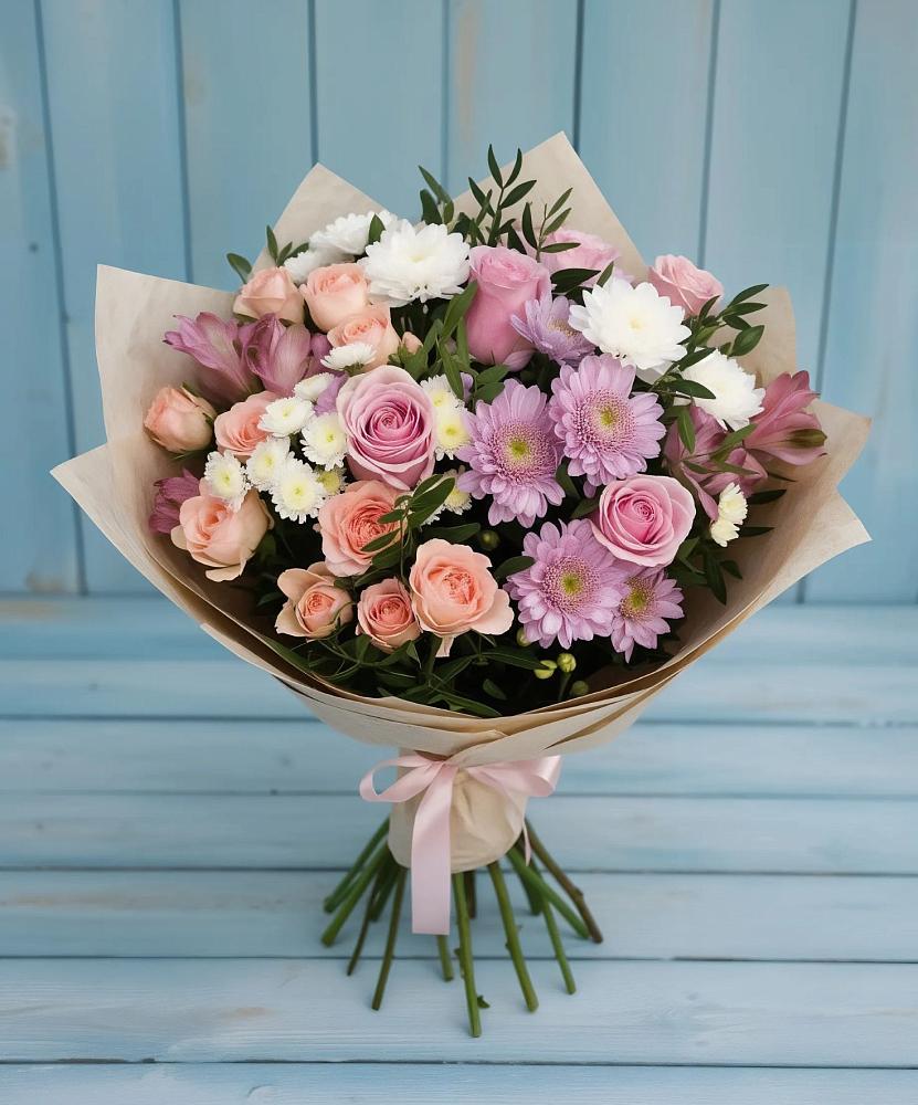 Букет цветов из: Хризантемы, Розы и Альстромерии в Новой Таволжанке