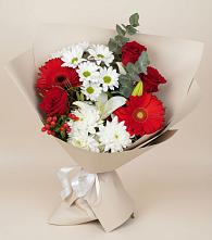 Букет цветов из:  Розы, Хризантемы, Герберы и Лилии в Новой Таволжанке