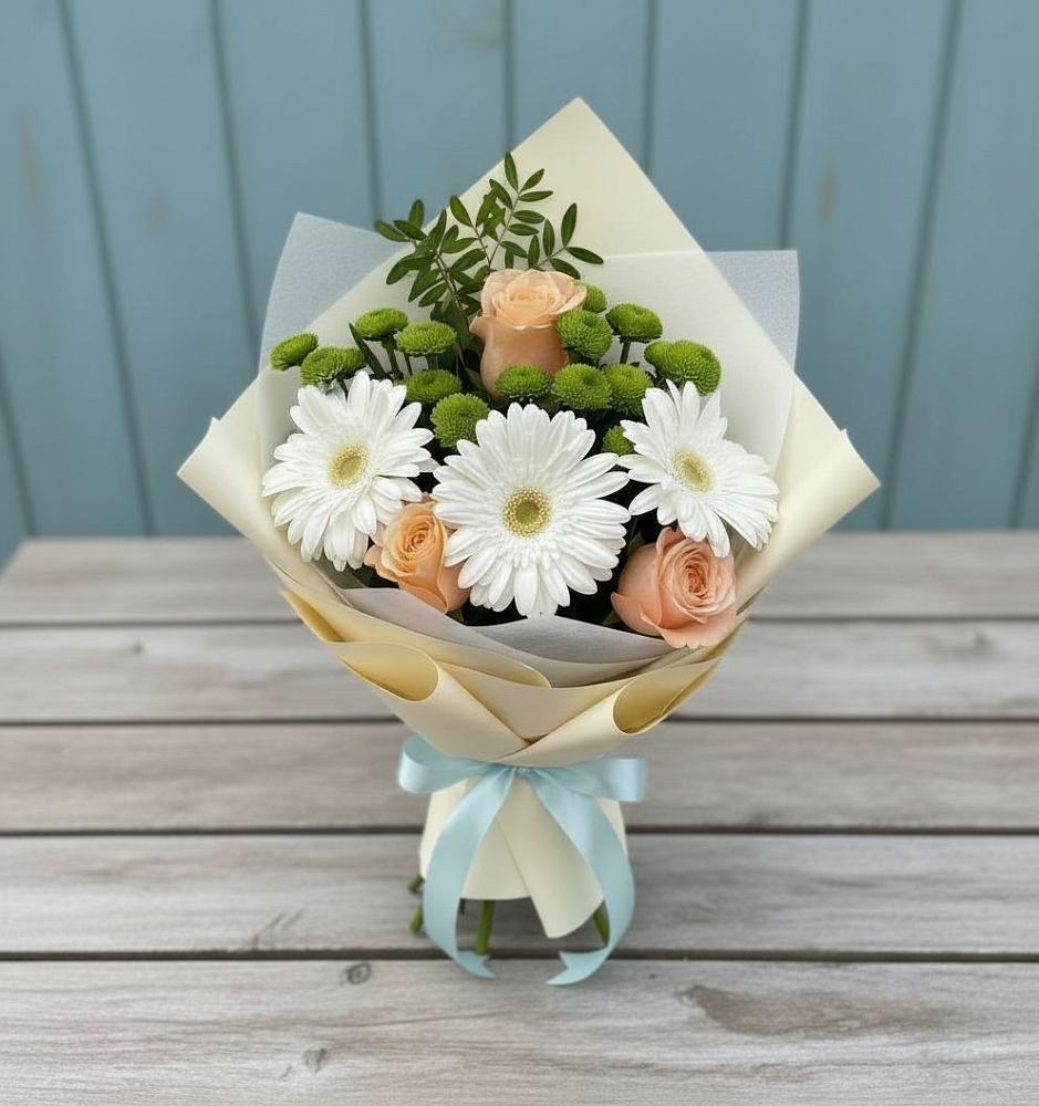 Букет цветов из: Герберы, Розы и Хризантемы в Новой Таволжанке