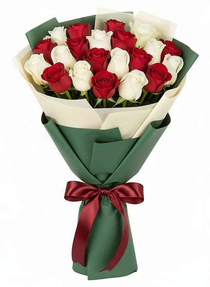 Букет Микс из красных и белых роз в Новой Таволжанке