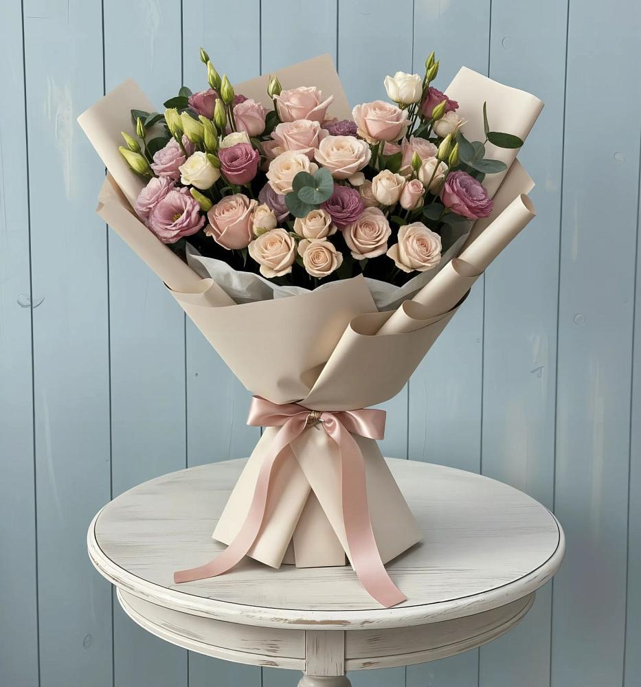 Букет цветов из: Розы и Лизиантусы в Новой Таволжанке