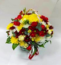 Цветочная композиция из Хризантемы и Розы в корзине #REPLACE_PRED# Новой Таволжанке