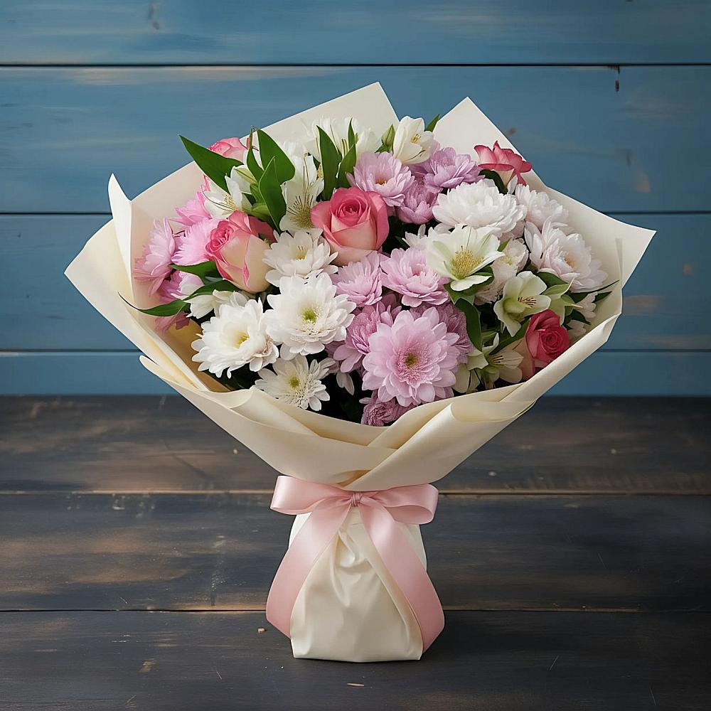 Букет цветов из: Хризантемы, Альстромерии и Розы в Новой Таволжанке